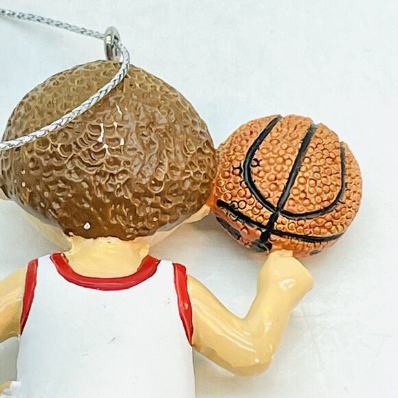 Christmas Ornament Cute Boy Basketball Player White Jersey #3 Hand Painted - Picture 8 of 9